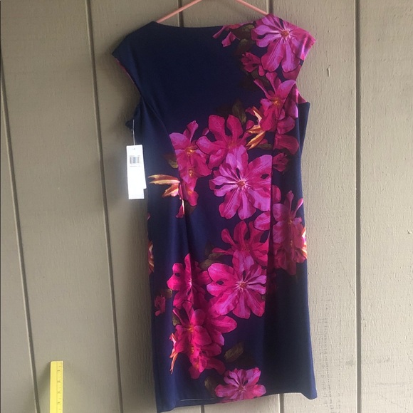 Wisp Elegant Floral Midi Dress in Navy and Fuchsia - Picture 8 of 9